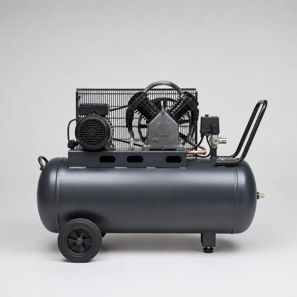 Compresseur d'air 200 litres présenté seul, fond neutre
