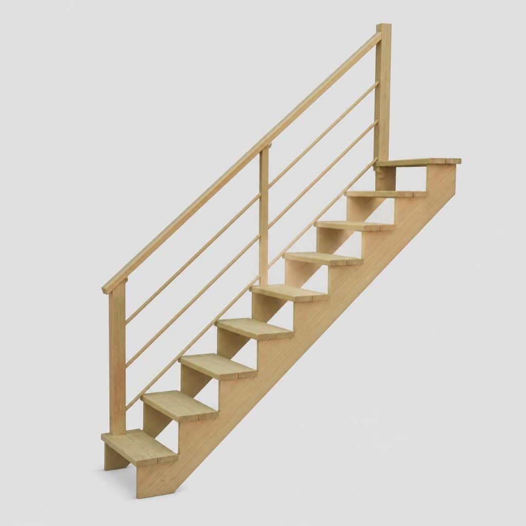 Escalier extérieur bois présenté seul, fond neutre