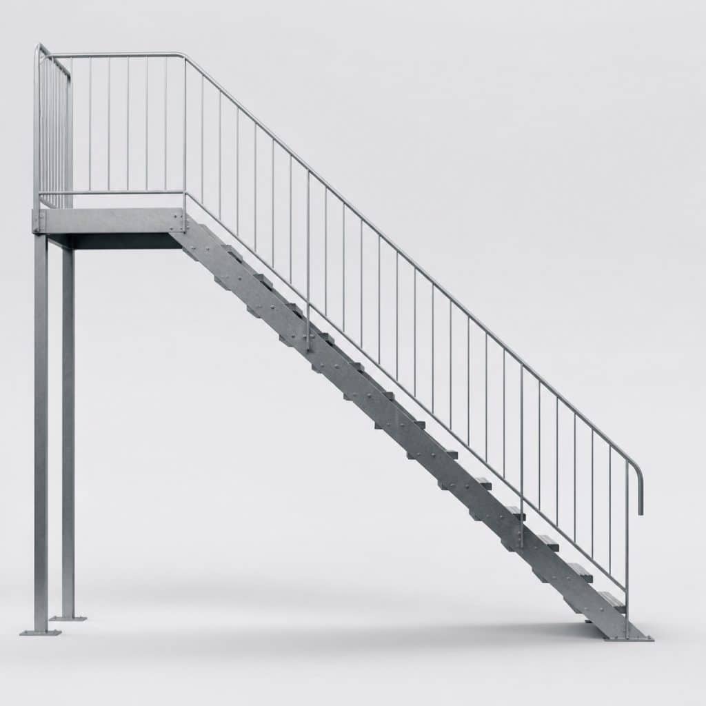 Escalier extérieur entrée de gamme présenté seul, fond neutre