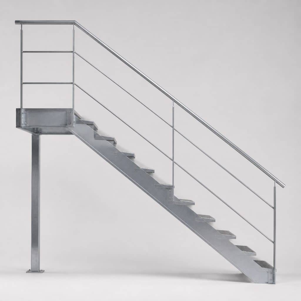 Escalier extérieur métal présenté seul, fond neutre