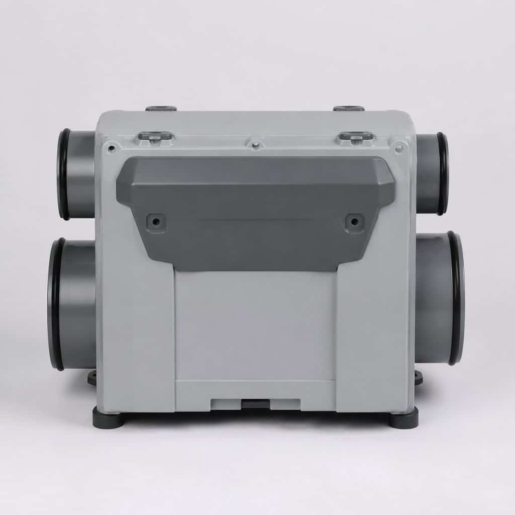 Caisson moteur VMC hygroréglable présenté seul, fond neutre