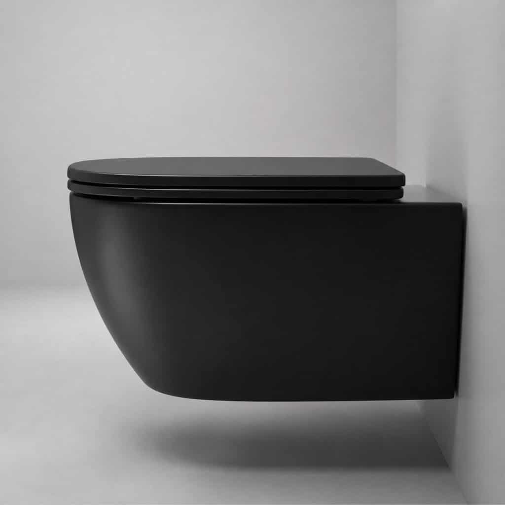 WC suspendu coloris noir présenté seul, fond neutre